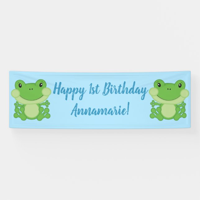 Frog Birthday Party Blue Banner (Horizontal)