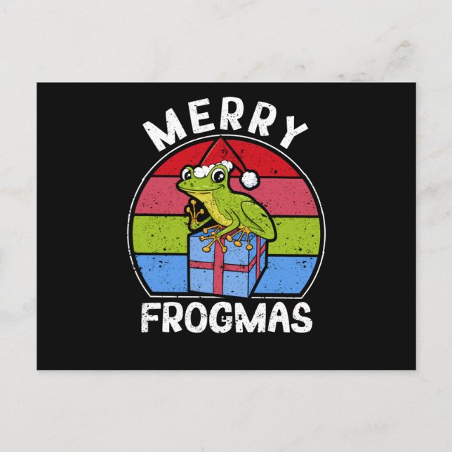 Frog Christmas Pyjamas Santa Hat Postkarte (Vorderseite)