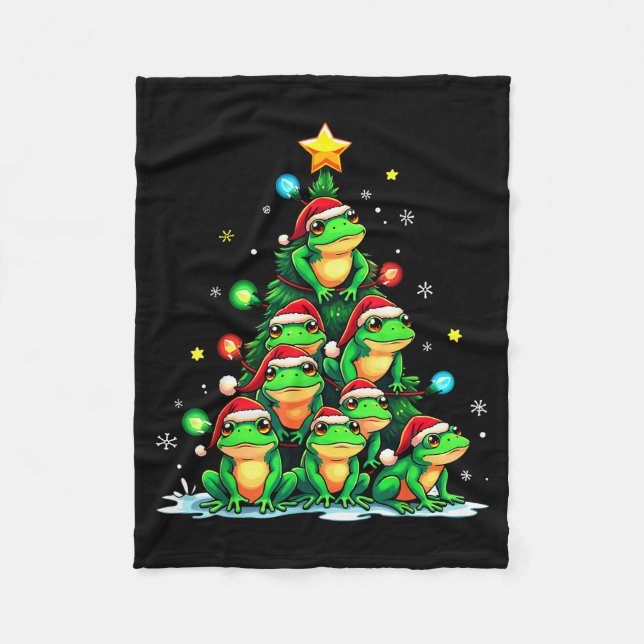 Frog Christmas Tree Funny Hopper Holiday Cute Frog Fleecedecke (Vorderseite)