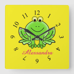 Frog cute animal baby room nursery quadratische wanduhr