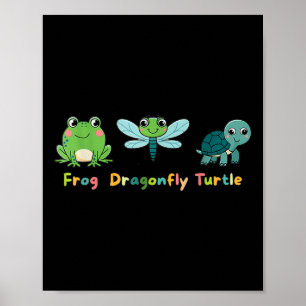 Frog Dragonfly Niedliche Kinder Tierfreunde Poster