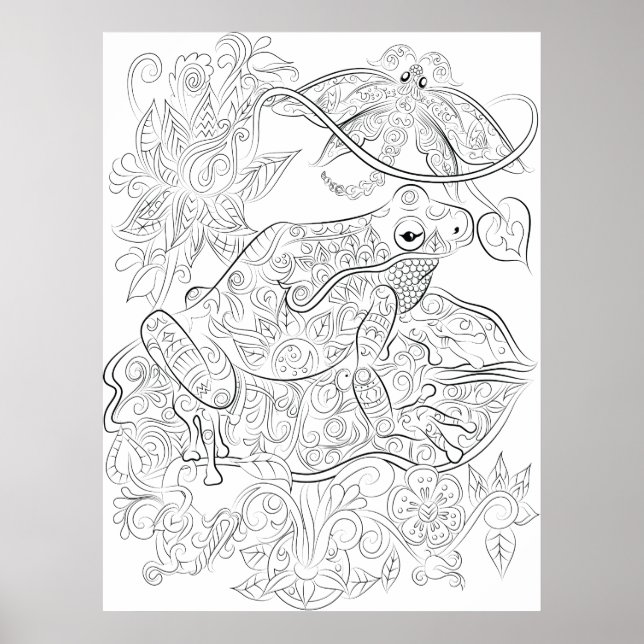 Frog drawing adult colouring poster (Vorne)