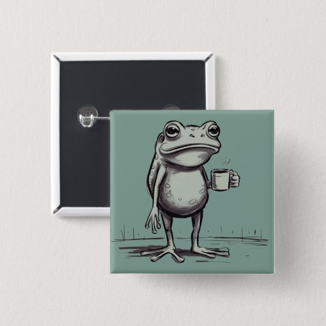 Frog Drinking Coffee Meme Mystical Toad Frog Lover Button (Vorne & Hinten)