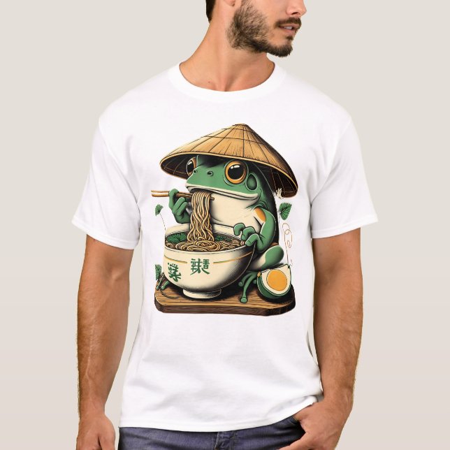 Frog Eating Ramen Kawaii Neko Japanisch Noodles An T-Shirt (Vorderseite)