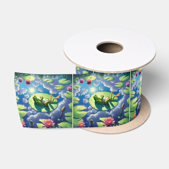 Frog entspannt auf einem Lilienwagen Satinband (Spule)
