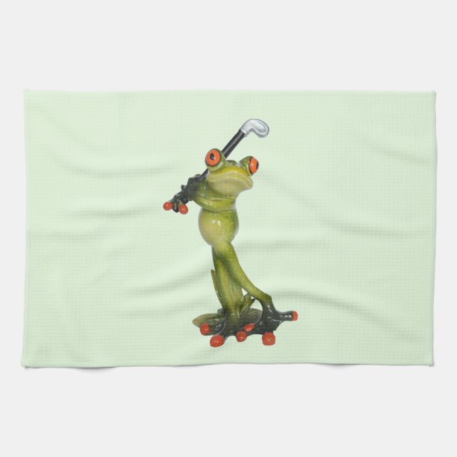 Frog Figurine Golfer auf Küche & Sporttücher Geschirrtuch (Horizontal)