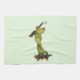 Frog Figurine Golfer sur cuisine & serviette de sp