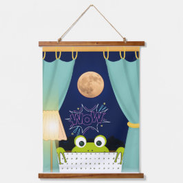 Frog Funny Überraschte Augen Wandteppich Mit Holzrahmen