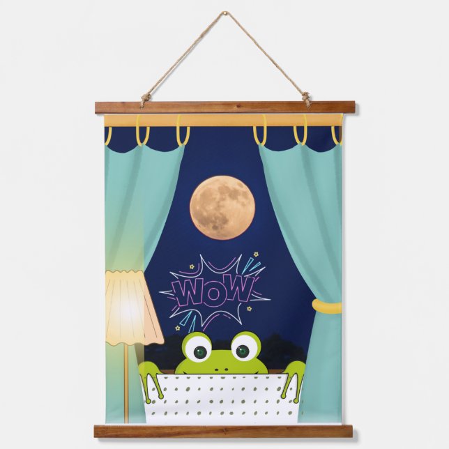 Frog Funny Überraschte Augen Wandteppich Mit Holzrahmen (Vorderseite)