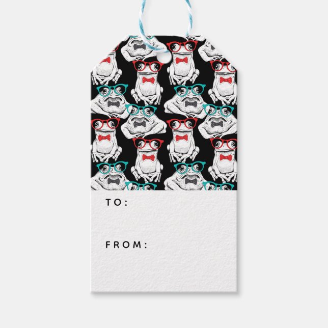 Frog Glasses Pattern | Text hinzufügen Geschenkanhänger (Vorderseite)