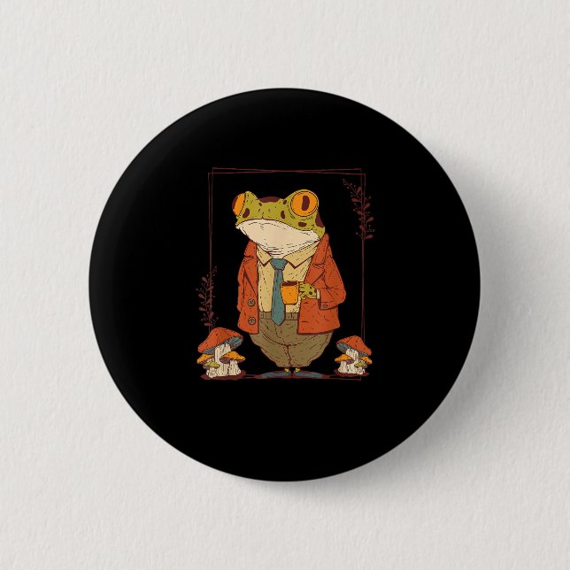 Frog Goblincore Academia Aesthetic Mushroom Button (Vorderseite)