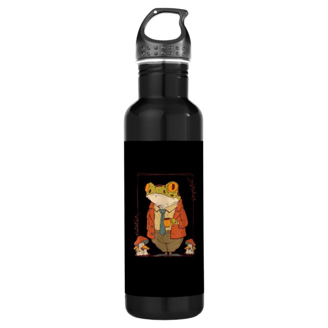 Frog Goblincore Academia Aesthetic Mushroom Edelstahlflasche (Vorderseite)