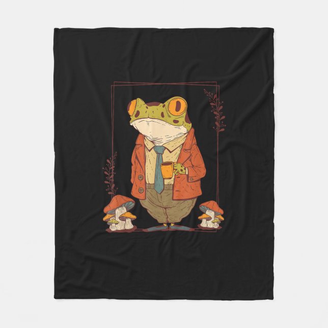 Frog Goblincore Academia Aesthetic Mushroom Fleecedecke (Vorderseite)