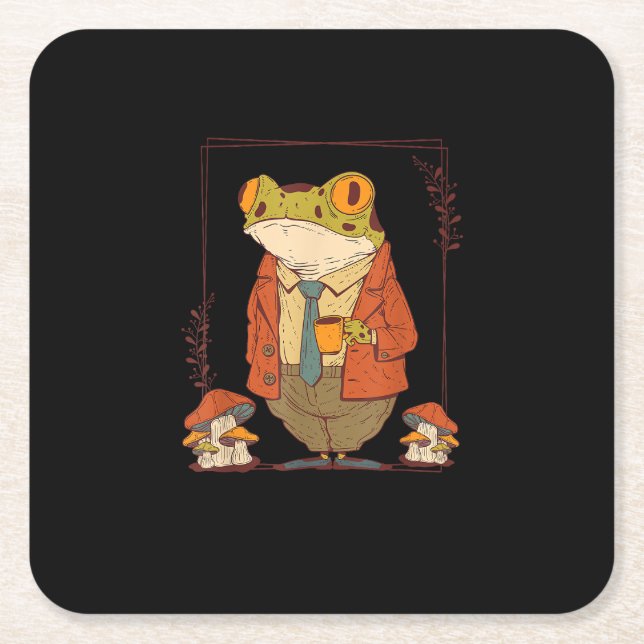 Frog Goblincore Academia Aesthetic Mushroom Rechteckiger Pappuntersetzer (Vorderseite)