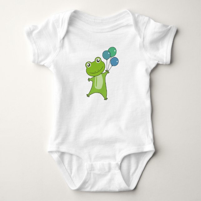 Frog Green Balloons Funny Animals Kinder Baby Strampler (Vorderseite)