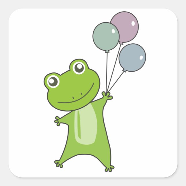 Frog Green Balloons Funny Animals Kinder Quadratischer Aufkleber (Vorderseite)