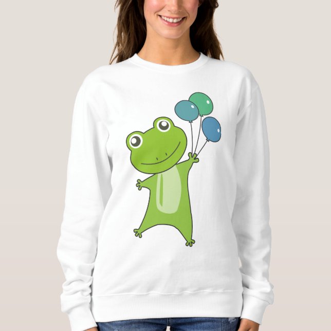 Frog Green Balloons Funny Animals Kinder Sweatshirt (Vorderseite)