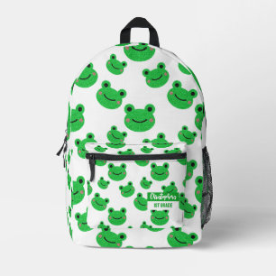 Frog Happy Face Pattern Grün Moderner Niedlicher C Bedruckter Rucksack