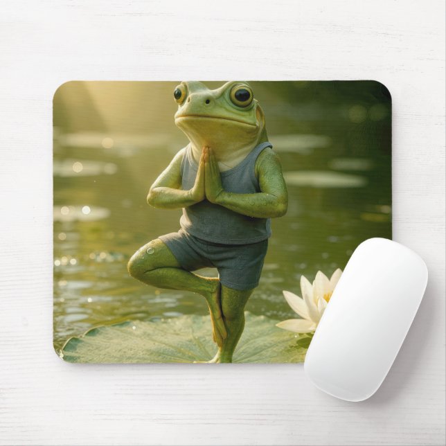 Frog In a Yoga Tree Pose Mousepad (Mit Mouse)