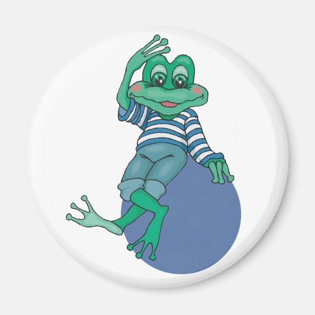 Frog in Jeans, Birthday, Polka Dots Magnet (Vorne)