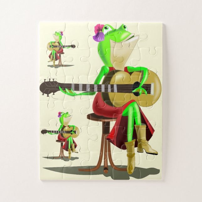 Frog Jouer Guitare Puzzle Cadeau - Amusant (Vertical)