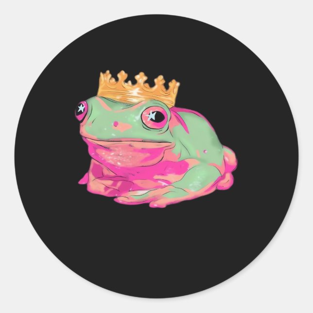 Frog King Funky Meme Classic Style Runder Aufkleber (Vorderseite)