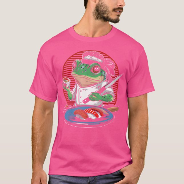 Frog Koch Sushi Kawaii Samurai Anime Japanisch Foo T-Shirt (Vorderseite)