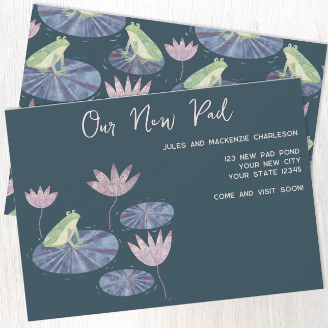 Frog Lily Pad Änderung der Ankündigung (Frog themed dark Our New Pad change of address moving announcement with custom text)