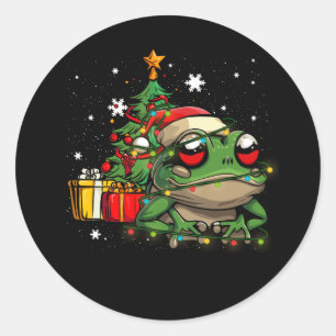 Frog Lover Christmas Lights Tree Weihnachtsmannmüt Runder Aufkleber