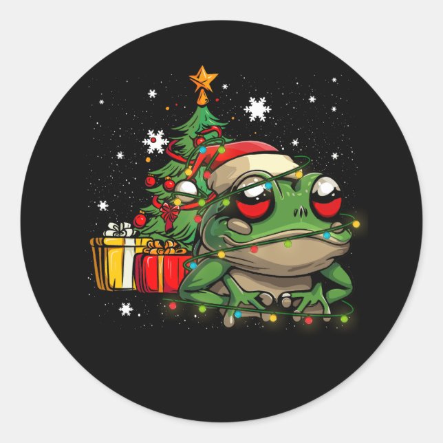 Frog Lover Christmas Lights Tree Weihnachtsmannmüt Runder Aufkleber (Vorderseite)