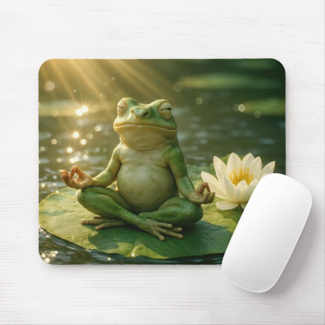 Frog Meditating On a Lily Pad Mousepad (Mit Mouse)