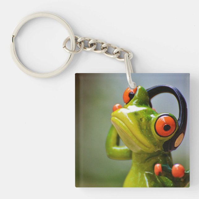 Frog mit Kopfhörern Akryllischer Schlüsselanhänger (Vorderseite)