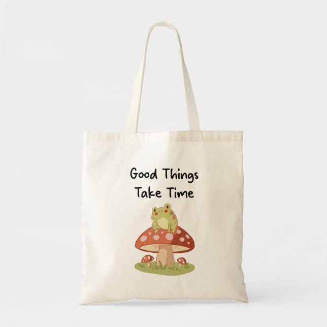 Frog Mushroom - Good Things Take Time Illustration Tragetasche (Vorne)