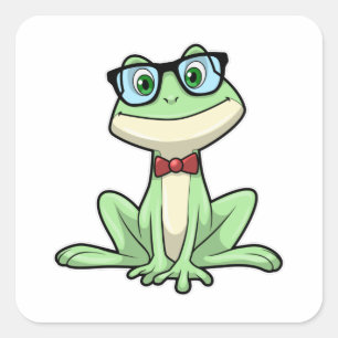 Frog Nerd Student Glasses Krawatte Quadratischer Aufkleber
