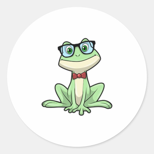 Frog Nerd Student Glasses Krawatte Runder Aufkleber (Vorderseite)