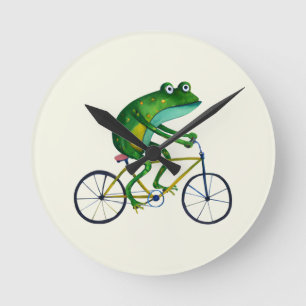 Frog On Bicycle Runde Wanduhr