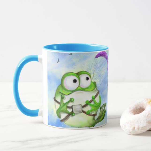 Frog Paraglider Funny Mug Tasse (Mit Donut)