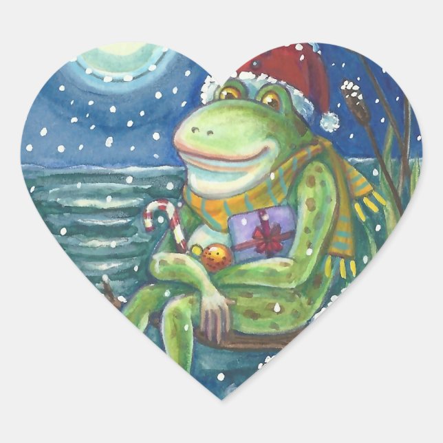 FROG PÈRE NOËL ON LOG, HOLLIDAY NOËL STICKERS Hrt (Devant)
