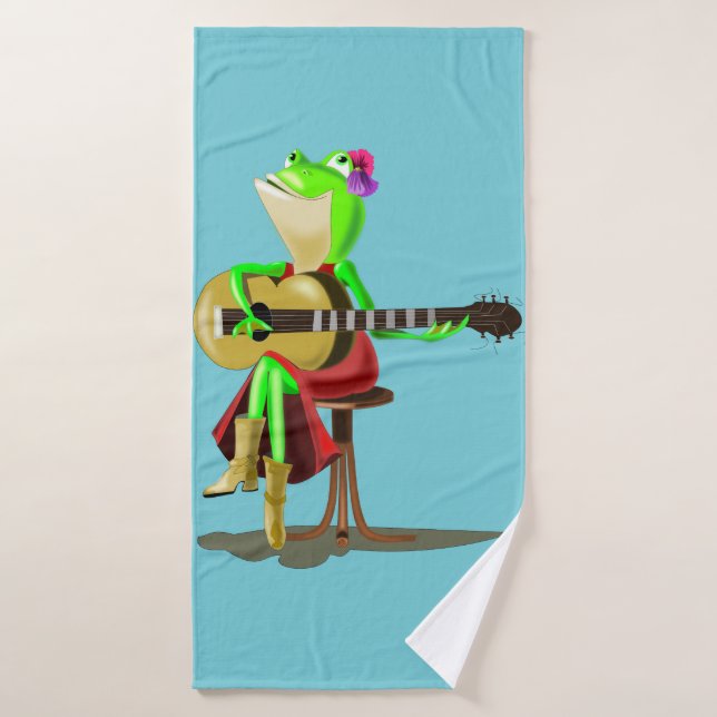 Frog Playing Gitarre Spaß - Benutzerdefinierte Far Badehandtuch (Badehandtuch)