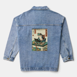 Frog Playing PC Games, Ukiyo-e Frog Art, Frog Jeansjacke