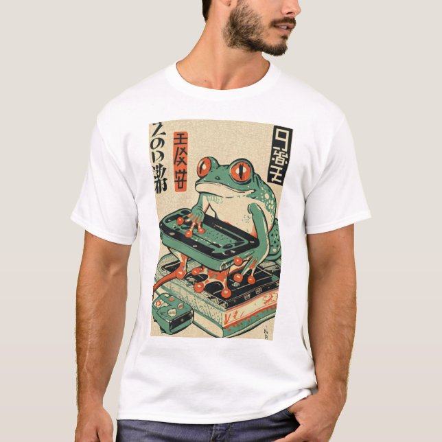 Frog Playing PC Games, Ukiyo-e Frog Art, Frog T-Shirt (Vorderseite)