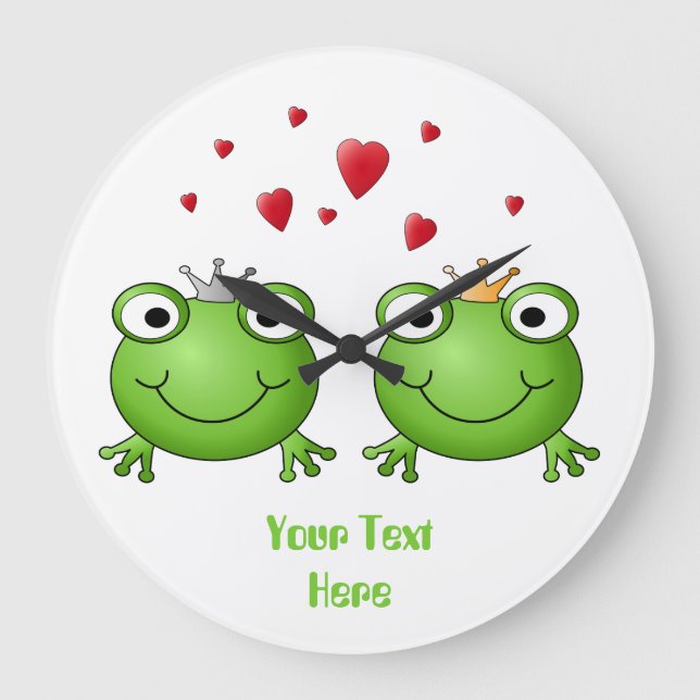 Frog Prince and Frog Princess, with hearts. Große Wanduhr (Vorderseite)