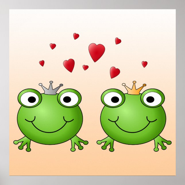 Frog Prince and Frog Princess, with hearts. Poster (Vorne)