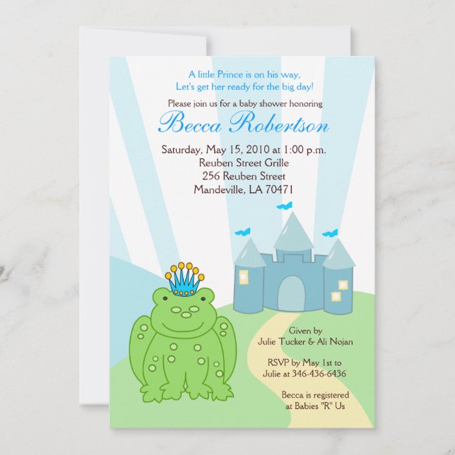 Frog PRINCE Castle Baby shower 5x7 Invitation (Devant)