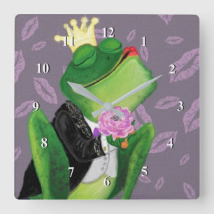 Frog Prince Wall Clock Kiss Quadratische Wanduhr