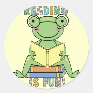 Frog Reading ist Spaß T - Shirt und Geschenke Runder Aufkleber