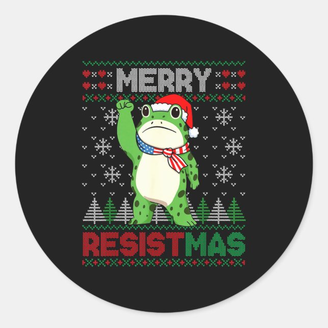Frog Retro Merry Resistmas Funny Litical Ugly Chri Runder Aufkleber (Vorderseite)