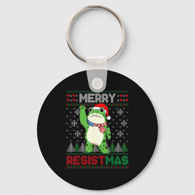 Frog Retro Merry Resistmas Funny Litical Ugly Chri Schlüsselanhänger (Vorderseite)