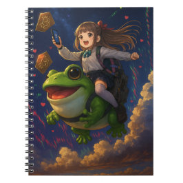 Frog-Riding Crypto Pepecoin Waifu Anime Notebook Notizblock