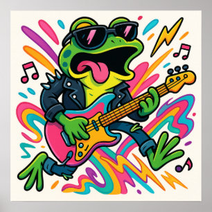 Frog Rockstar Guitar Poster